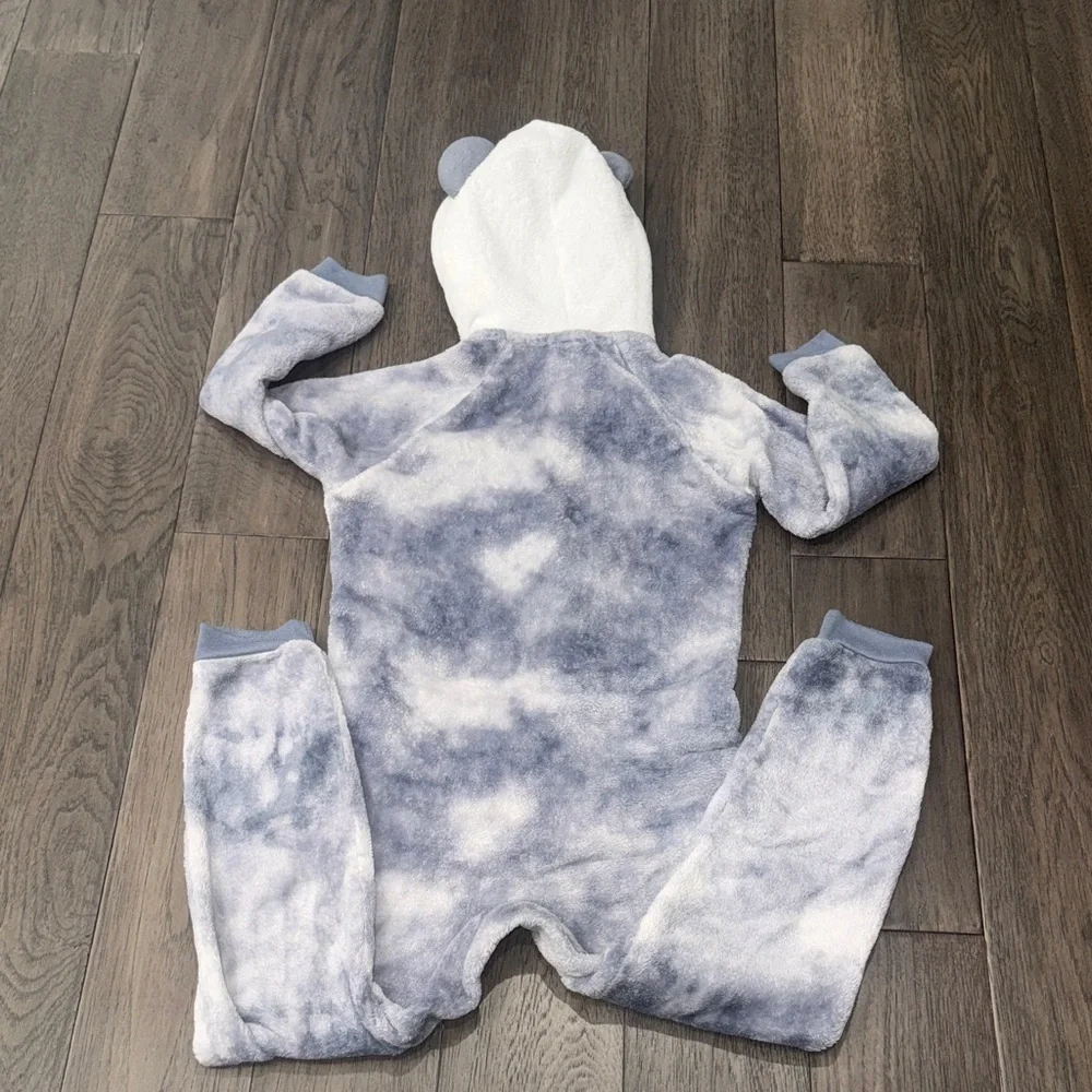 Cozy plush fleece like Panda Kids One Piece hooded pajama footless jumper